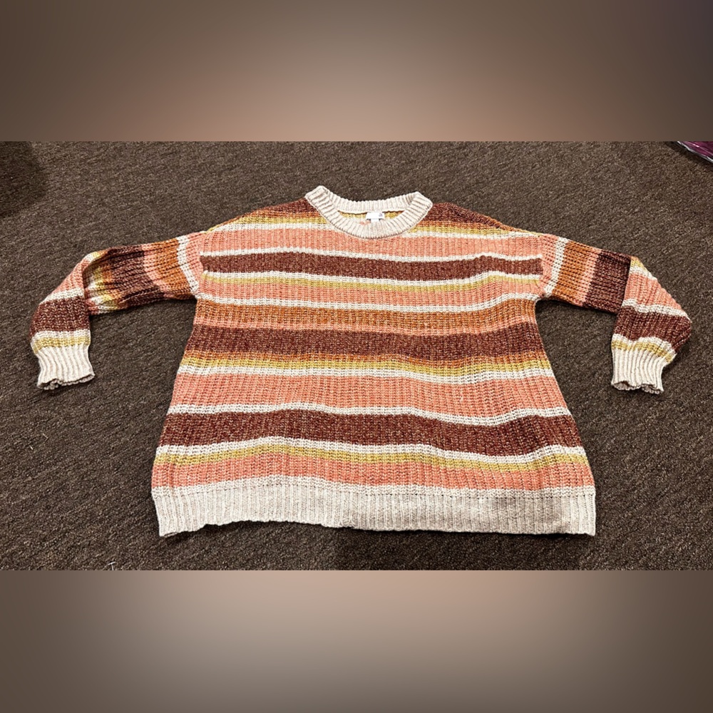 SO Sz L sweater crew neck stripe soft casual cozy warm women's